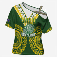 Custom Avaiki Cook Islands Rugby Cross Shoulder Shirt Kuki Airani Tatau Green LT14 Female Green - Polynesian Pride