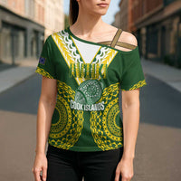 Custom Avaiki Cook Islands Rugby Cross Shoulder Shirt Kuki Airani Tatau Green LT14 - Polynesian Pride