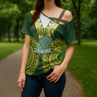 Custom Avaiki Cook Islands Rugby Cross Shoulder Shirt Kuki Airani Tatau Green LT14 - Polynesian Pride