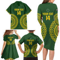 Custom Avaiki Cook Islands Rugby Family Matching Long Sleeve Bodycon Dress and Hawaiian Shirt Kuki Airani Tatau Green - Polynesian Pride