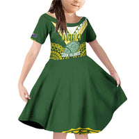 Custom Avaiki Cook Islands Rugby Family Matching Off Shoulder Short Dress and Hawaiian Shirt Kuki Airani Tatau Green - Polynesian Pride