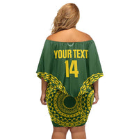 Custom Avaiki Cook Islands Rugby Family Matching Off Shoulder Short Dress and Hawaiian Shirt Kuki Airani Tatau Green - Polynesian Pride
