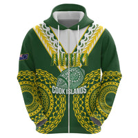 Custom Avaiki Cook Islands Rugby Hoodie Kuki Airani Tatau Green - Polynesian Pride