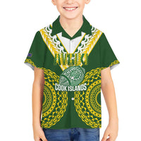 Custom Avaiki Cook Islands Rugby Kid Hawaiian Shirt Kuki Airani Tatau Green - Polynesian Pride