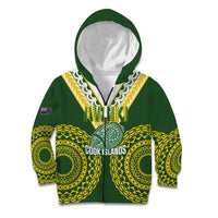 Custom Avaiki Cook Islands Rugby Kid Hoodie Kuki Airani Tatau Green - Polynesian Pride