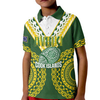 Custom Avaiki Cook Islands Rugby Kid Polo Shirt Kuki Airani Tatau Green LT14 Kid Green - Polynesian Pride