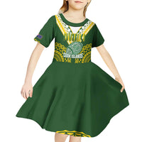 Custom Avaiki Cook Islands Rugby Kid Short Sleeve Dress Kuki Airani Tatau Green - Polynesian Pride