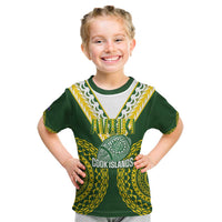 Custom Avaiki Cook Islands Rugby Kid T Shirt Kuki Airani Tatau Green - Polynesian Pride