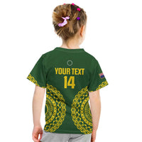 Custom Avaiki Cook Islands Rugby Kid T Shirt Kuki Airani Tatau Green LT14 - Polynesian Pride