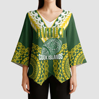 Custom Avaiki Cook Islands Rugby Kimono Sleeve Blouse Kuki Airani Tatau Green - Polynesian Pride