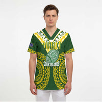 Custom Avaiki Cook Islands Rugby Scrub Top Kuki Airani Tatau Green - Polynesian Pride