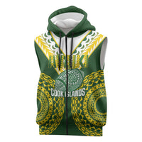Custom Avaiki Cook Islands Rugby Sleeveless Zip Hoodie Kuki Airani Tatau Green - Polynesian Pride