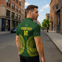 Custom Avaiki Cook Islands Rugby Zipper Polo Shirt Kuki Airani Tatau Green - Polynesian Pride
