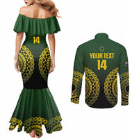 Custom Avaiki Cook Islands Rugby Couples Matching Mermaid Dress and Long Sleeve Button Shirt Kuki Airani Tatau Black - Polynesian Pride