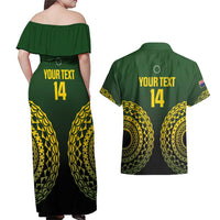 Custom Avaiki Cook Islands Rugby Couples Matching Off Shoulder Maxi Dress and Hawaiian Shirt Kuki Airani Tatau Black - Polynesian Pride