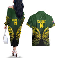 Custom Avaiki Cook Islands Rugby Couples Matching Off The Shoulder Long Sleeve Dress and Hawaiian Shirt Kuki Airani Tatau Black - Polynesian Pride