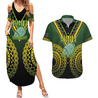 Custom Avaiki Cook Islands Rugby Couples Matching Summer Maxi Dress and Hawaiian Shirt Kuki Airani Tatau Black - Polynesian Pride