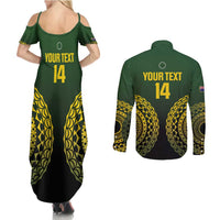Custom Avaiki Cook Islands Rugby Couples Matching Summer Maxi Dress and Long Sleeve Button Shirt Kuki Airani Tatau Black - Polynesian Pride