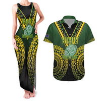 Custom Avaiki Cook Islands Rugby Couples Matching Tank Maxi Dress and Hawaiian Shirt Kuki Airani Tatau Black - Polynesian Pride