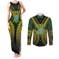 Custom Avaiki Cook Islands Rugby Couples Matching Tank Maxi Dress and Long Sleeve Button Shirt Kuki Airani Tatau Black - Polynesian Pride