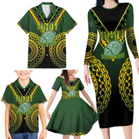 Custom Avaiki Cook Islands Rugby Family Matching Long Sleeve Bodycon Dress and Hawaiian Shirt Kuki Airani Tatau Black - Polynesian Pride