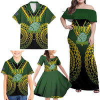 Custom Avaiki Cook Islands Rugby Family Matching Off Shoulder Maxi Dress and Hawaiian Shirt Kuki Airani Tatau Black - Polynesian Pride