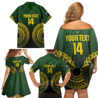 Custom Avaiki Cook Islands Rugby Family Matching Off Shoulder Short Dress and Hawaiian Shirt Kuki Airani Tatau Black - Polynesian Pride