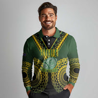 Custom Avaiki Cook Islands Rugby Long Sleeve Polo Shirt Kuki Airani Tatau Black - Polynesian Pride