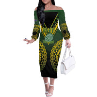 Custom Avaiki Cook Islands Rugby Off The Shoulder Long Sleeve Dress Kuki Airani Tatau Black - Polynesian Pride