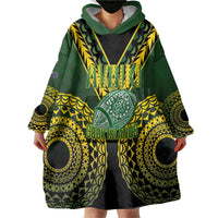 Custom Avaiki Cook Islands Rugby Wearable Blanket Hoodie Kuki Airani Tatau Black - Polynesian Pride
