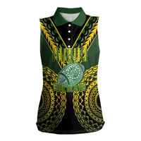 Custom Avaiki Cook Islands Rugby Women Sleeveless Polo Shirt Kuki Airani Tatau Black - Polynesian Pride