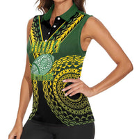 Custom Avaiki Cook Islands Rugby Women Sleeveless Polo Shirt Kuki Airani Tatau Black - Polynesian Pride