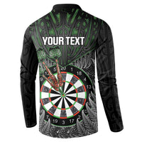 Personalised New Zealand Darts Button Sweatshirt Dartboard Maori Fern Puhoro Art