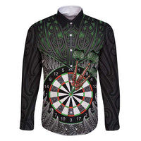 Personalised New Zealand Darts Family Matching Long Sleeve Bodycon Dress and Hawaiian Shirt Dartboard Maori Fern Puhoro Art
