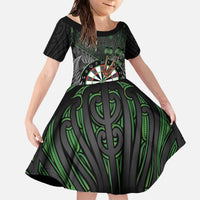 Personalised New Zealand Darts Family Matching Off The Shoulder Long Sleeve Dress and Hawaiian Shirt Dartboard Maori Fern Puhoro Art