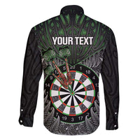 Personalised New Zealand Darts Family Matching Off Shoulder Maxi Dress and Hawaiian Shirt Dartboard Maori Fern Puhoro Art