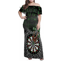 Personalised New Zealand Darts Family Matching Off Shoulder Maxi Dress and Hawaiian Shirt Dartboard Maori Fern Puhoro Art