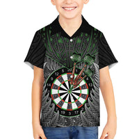 Personalised New Zealand Darts Family Matching Off Shoulder Maxi Dress and Hawaiian Shirt Dartboard Maori Fern Puhoro Art