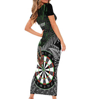 Personalised New Zealand Darts Short Sleeve Bodycon Dress Dartboard Maori Fern Puhoro Art