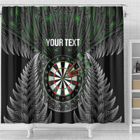 Personalised New Zealand Darts Shower Curtain Dartboard Maori Fern Puhoro Art