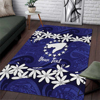 Personalised Cook Islands Pukapuka Area Rug Tiare Maori Polynesian Waves Tattoo LT14 Blue - Polynesian Pride