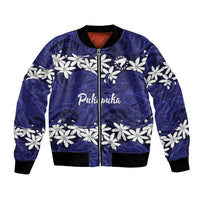 Personalised Cook Islands Pukapuka Bomber Jacket Tiare Maori Polynesian Waves Tattoo LT14 Unisex Blue - Polynesian Pride