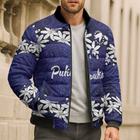 Personalised Cook Islands Pukapuka Bomber Puffer Jacket Tiare Maori Polynesian Waves Tattoo LT14 - Polynesian Pride