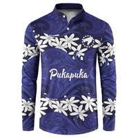 Personalised Cook Islands Pukapuka Button Sweatshirt Tiare Maori Polynesian Waves Tattoo LT14 Blue - Polynesian Pride