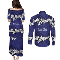 Personalised Cook Islands Pukapuka Couples Matching Puletasi and Long Sleeve Button Shirt Tiare Maori Polynesian Waves Tattoo LT14 - Polynesian Pride