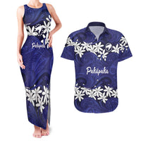 Personalised Cook Islands Pukapuka Couples Matching Tank Maxi Dress and Hawaiian Shirt Tiare Maori Polynesian Waves Tattoo