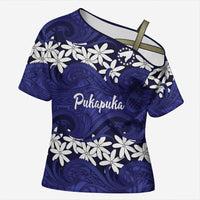 Personalised Cook Islands Pukapuka Cross Shoulder Shirt Tiare Maori Polynesian Waves Tattoo LT14 Female Blue - Polynesian Pride