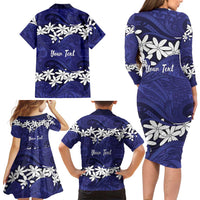 Personalised Cook Islands Pukapuka Family Matching Long Sleeve Bodycon Dress and Hawaiian Shirt Tiare Maori Polynesian Waves Tattoo