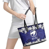 Personalised Cook Islands Pukapuka Leather Tote Bag Tiare Maori Polynesian Waves Tattoo LT14 - Polynesian Pride