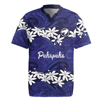Personalised Cook Islands Pukapuka Rugby Jersey Tiare Maori Polynesian Waves Tattoo LT14 Blue - Polynesian Pride